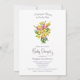 Yellow Springtime Florals Baby Shower Invitation