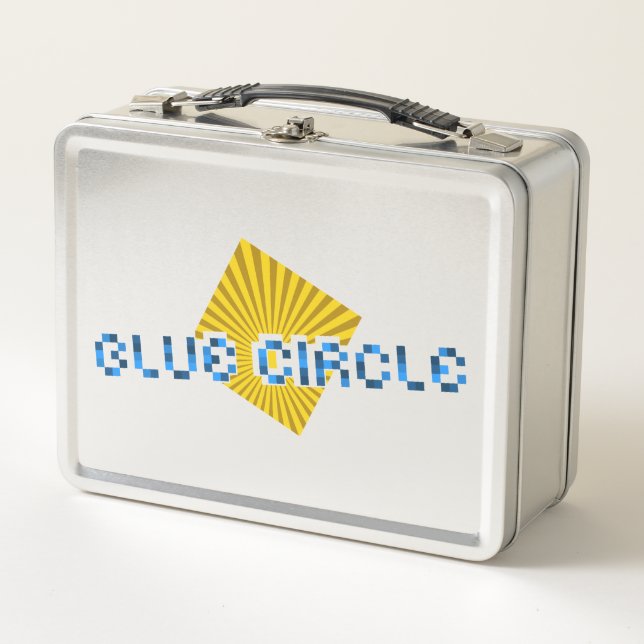 Yellow Square with Beams and Opposite Pixel Text Metal Lunch Box (Front)