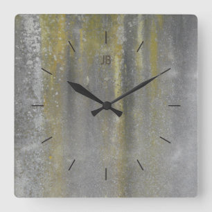 YELLOW STAINED METAL   industrial decor Square Wall Clock