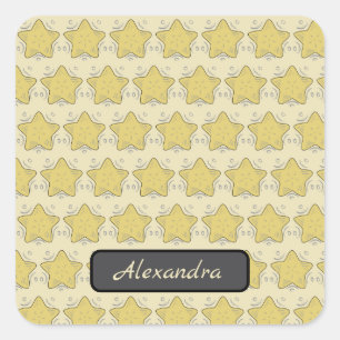 Yellow Star Applique Patchwork Square Sticker