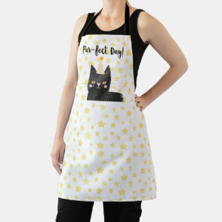 Yellow Star Black Cat Perfect Day Animal Apron