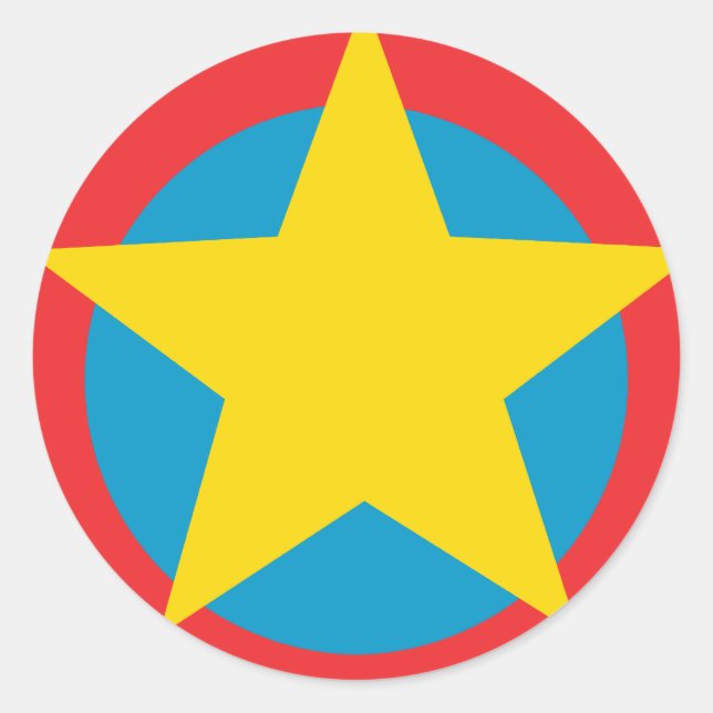 Yellow Star Blue and Red Circles Classic Round Sticker (Front)