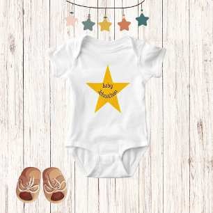 Yellow Star   Cute Adorable Unisex Monogram Baby Bodysuit