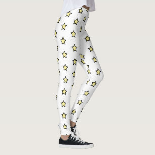 Yellow Star Pattern Minimalist Geometric Repeat  Leggings