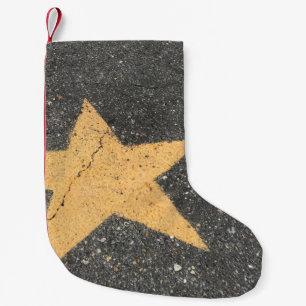 Yellow star-printed pavement small christmas stocking
