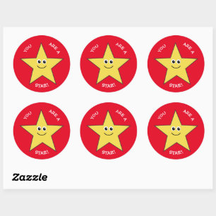 Yellow star teachers praise red classic round sticker