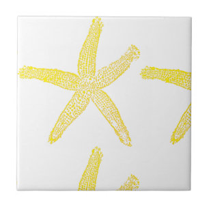 Yellow Starfish Beach White Colourful Bright Gift  Tile