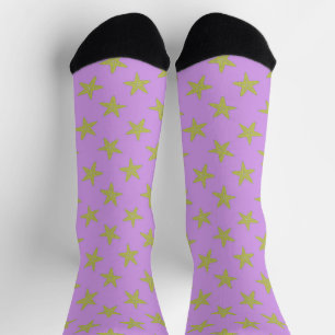 Yellow starfish on pink pattern socks