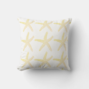 Yellow Starfish Pattern White Beach Decor Favour Cushion