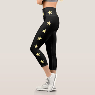 Yellow Stars High Waisted Capris Leggings