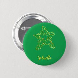 Yellow stars in star on green 6 cm round badge