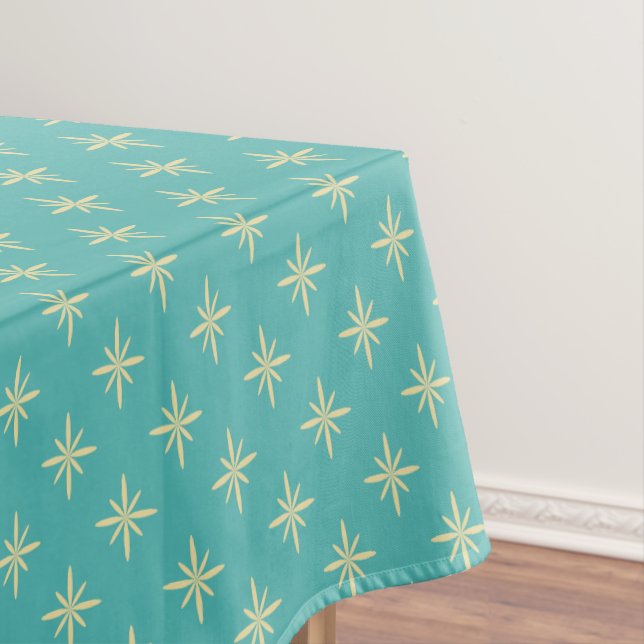Yellow Stars on Turquoise Atomic Mid Century Tablecloth (In Situ)