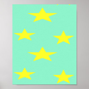 Yellow stars on turquoise poster