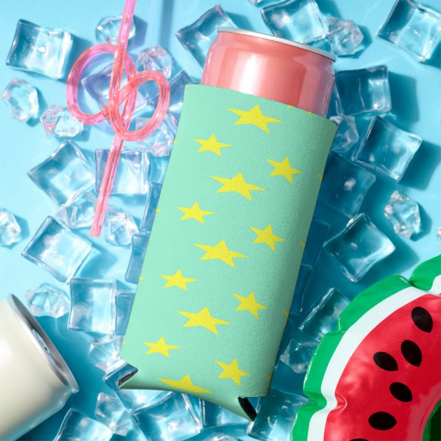 Yellow stars on turquoise seltzer can cooler (In Situ Summer)