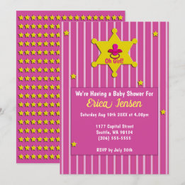 Yellow Stars & Pacifier Baby Girl Shower Invitation