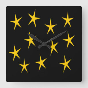 YELLOW STARS SQUARE WALL CLOCK