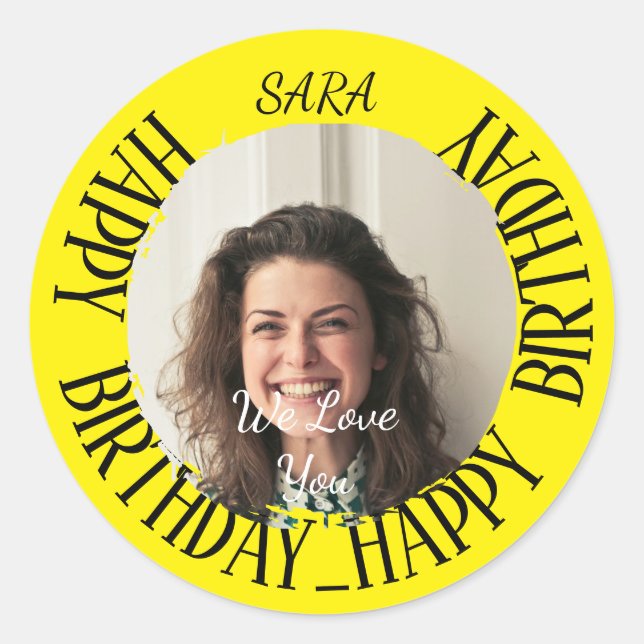 yellow Sticker for birthday fully customisable (Front)