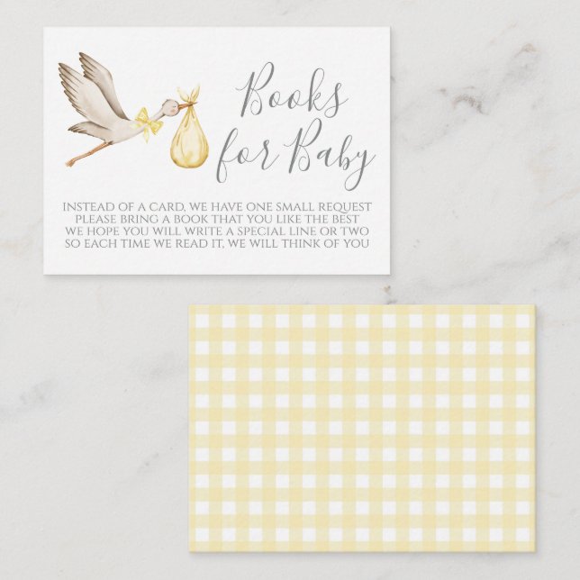 Yellow Stork Baby Shower Book Request Card (Front/Back)