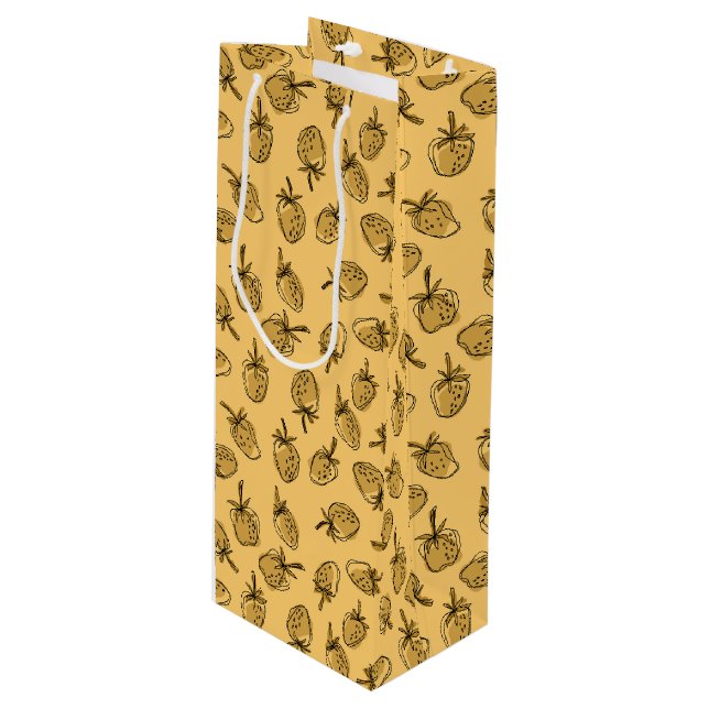 yellow strawberry pattern wine gift bag (Front Angled)