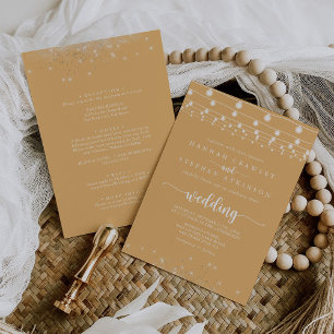 Yellow String Lights Stars Front & Back Wedding  Invitation