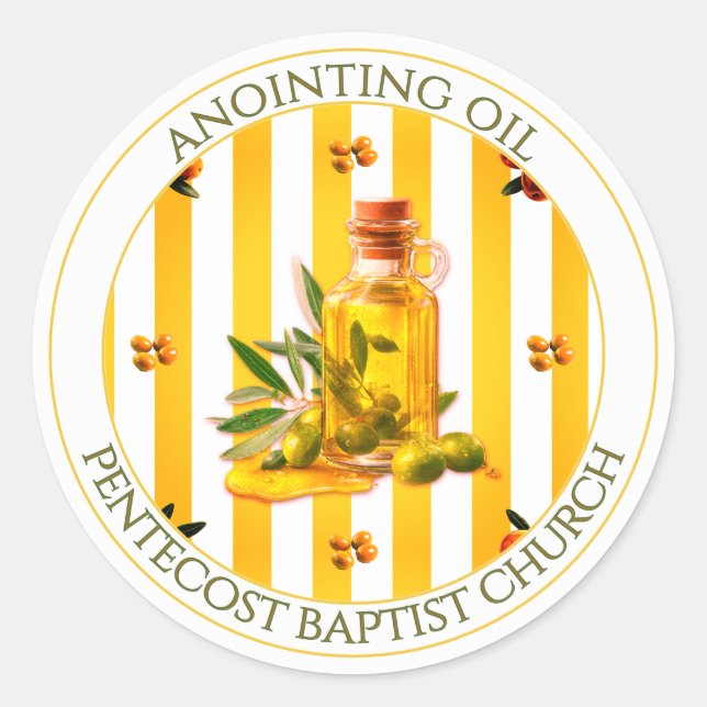 Yellow Stripe Anointing Oil Church Favor Gift Classic Round Sticker (Front)