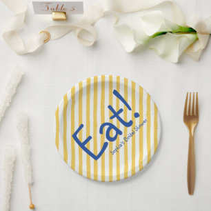 Yellow Stripe Bold Blue Cheers Bridal Shower Paper Plate