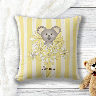 Yellow Stripe Cute Baby Koala Bear Children's Room Cushion