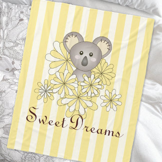 Yellow Stripe Cute Baby Koala Bear Kids Fleece Blanket
