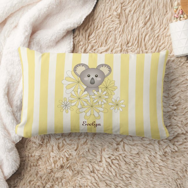 Yellow Stripe Cute Baby Koala Children's Room Lumbar Cushion (Blanket)