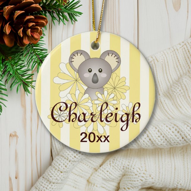 Yellow Stripe Cute Baby Koala Kids Christmas Ceramic Tree Decoration (Creator Uploaded)