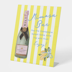 Yellow Stripe Italian Lemon Shower Mimosa Bar Pedestal Sign
