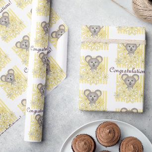 Yellow Stripe Koala Baby Shower / Kids Birthday Wrapping Paper