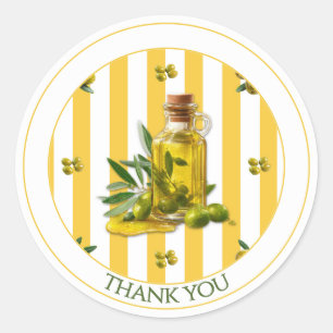 Yellow Stripe Pattern Olive Oil Thank You Classic Round Sticker
