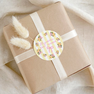 Yellow Stripe Pink Bow Lemon Baby Shower Classic Round Sticker