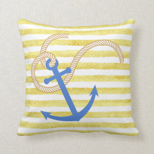 Yellow Stripe Watercolor Nautical Pillow anchor