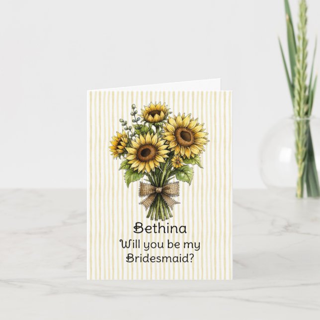 Yellow Stripe Whimsical Sunflower Proposal Card (Front)