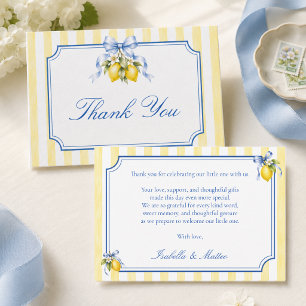 Yellow Striped Amalfi Lemon Baby Shower Thank You Card