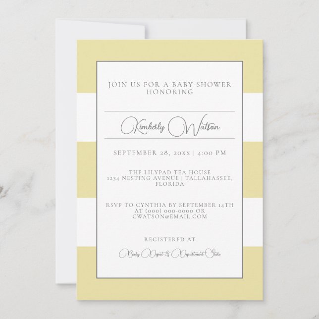 Yellow Striped Baby Shower Invitation (Front)