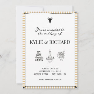 Yellow Striped Border Save The Date Invitation