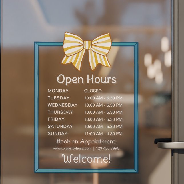 Yellow Striped Bow Blue Frame Open Hours Number (Creator Uploaded)