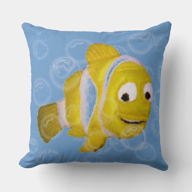 Yellow Striped Fish and Bubbles Cushion (Front)
