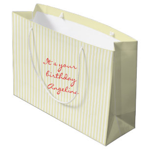 Yellow Striped Personalised Script Name Birthday Large Gift Bag
