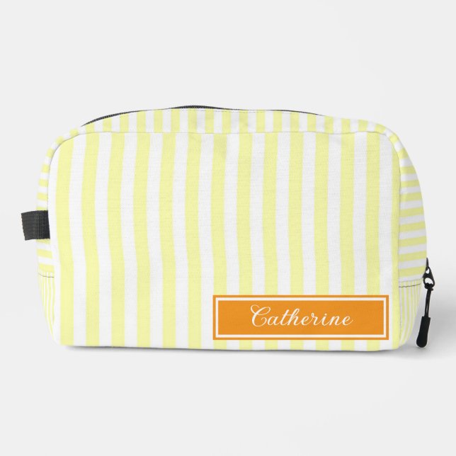 Yellow Stripes Abstract Retro Pretty & Trendy Dopp Kit (Front)