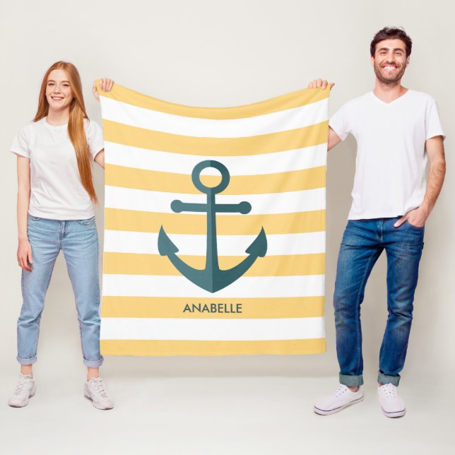 Yellow Stripes and Blue Anchor Fleece Blanket (In Situ)