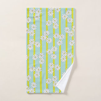 Yellow Stripes and Daisies on a Teal Background Hand Towel