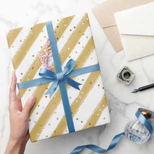 Yellow Stripes And Gold Glitter Kids Party Wrapping Paper