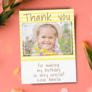 Yellow Stripes Birthday Photo Thank you card