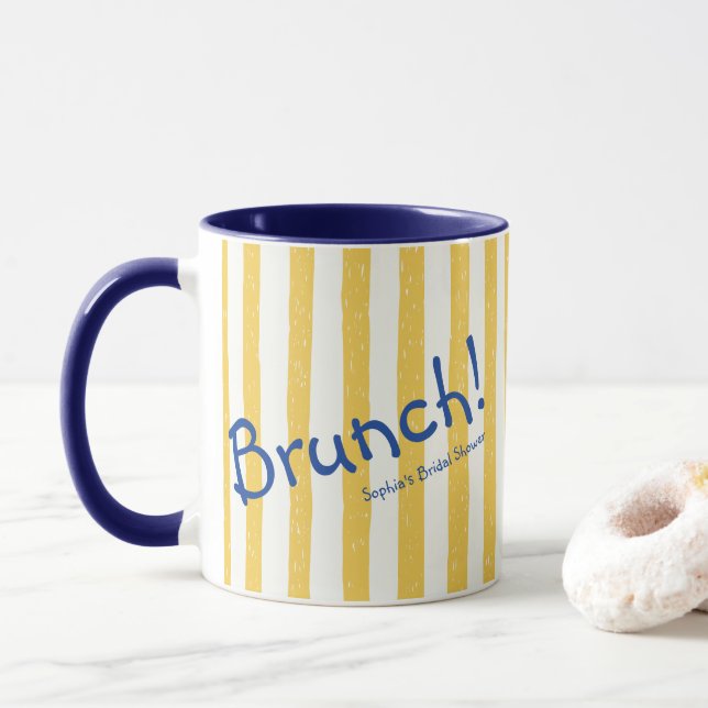 Yellow Stripes Bold Blue Brunch Bridal Shower Mug (With Donut)