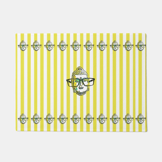 Yellow Stripes Buddha Peace Doormat (Front)