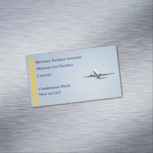 Yellow Stripes Commercial Aeroplane Captain Pilot Magnetic Business Card